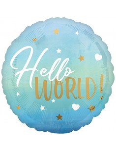 Balon Folie  Bleu  HELLO WORLD! 45x45 cm
