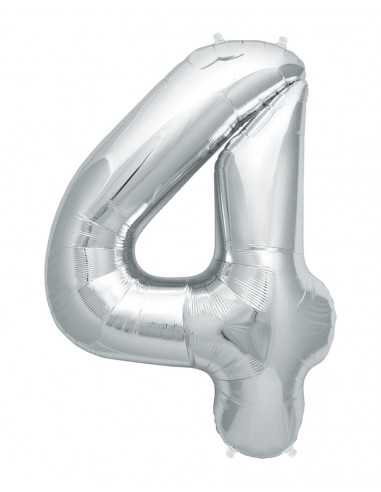 Balon Folie Cifra 4 Argintiu -  100 cm