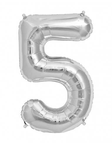 Balon Folie Cifra 5 Argintiu -  100 cm